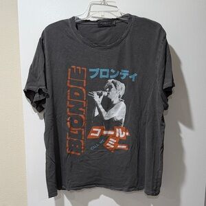 Charcoal Blondie Graphic Tee with Orange & Blue Print